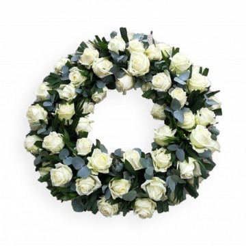 Poza Coroana rotunda din trandafiri albi