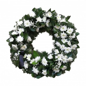 Poza Coroana funerara rotunda din crizanteme albe