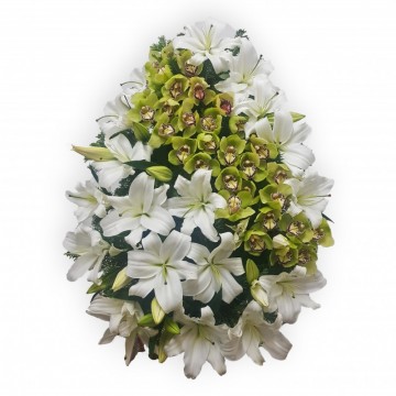 Poza Coroana funerara din crini albi si orhidee