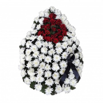 Poza Coroana funerara din crizanteme albe si rosii