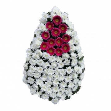 Poza Coroana funerara din crizanteme albe si gerbera