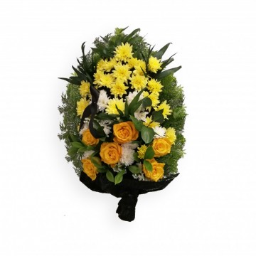 Poza Jerba funerara din trandafiri galbeni si crizanteme