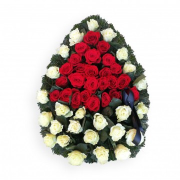 Poza Coroana funerara din trandafiri rosii si albi