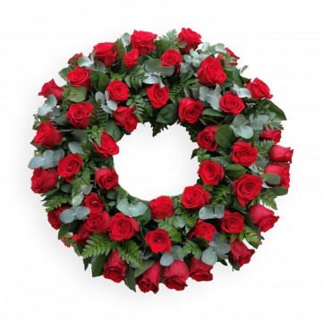 Poza Coroana funerara rotunda din trandafiri rosii