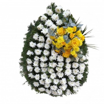 Poza Coroana funerara alb cu galben