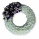Coroana funerara rotunda din crizanteme albe si flori violet
